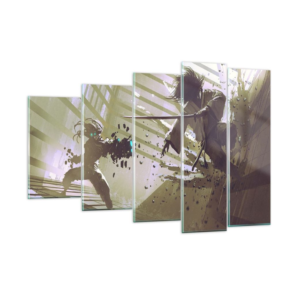 Bilder auf glas - Roboter Samurai Schwert Kämpfen - 150x100cm - Glasbilder - Wandbilder - Kunstdruck - Wanddekoration aus Glas - Glas Bilder - Wan...
