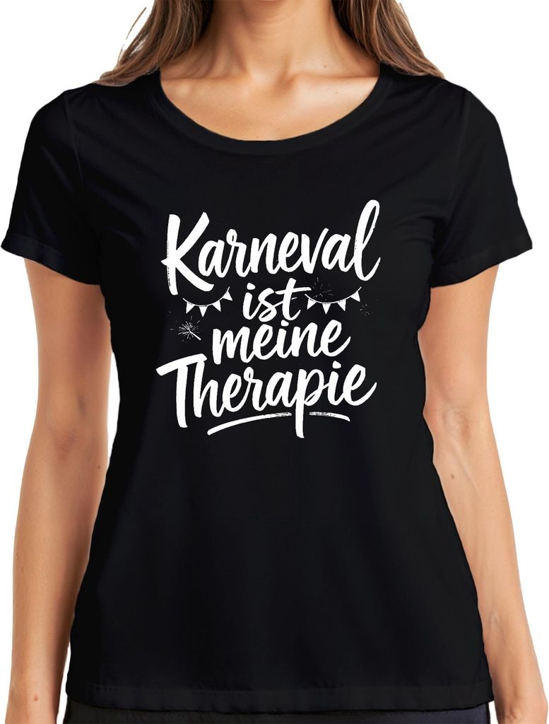 Karneval ist meine Therapie Fasching Spaß Party Geschenk Damen T-Shirt, Schwarz, XXL