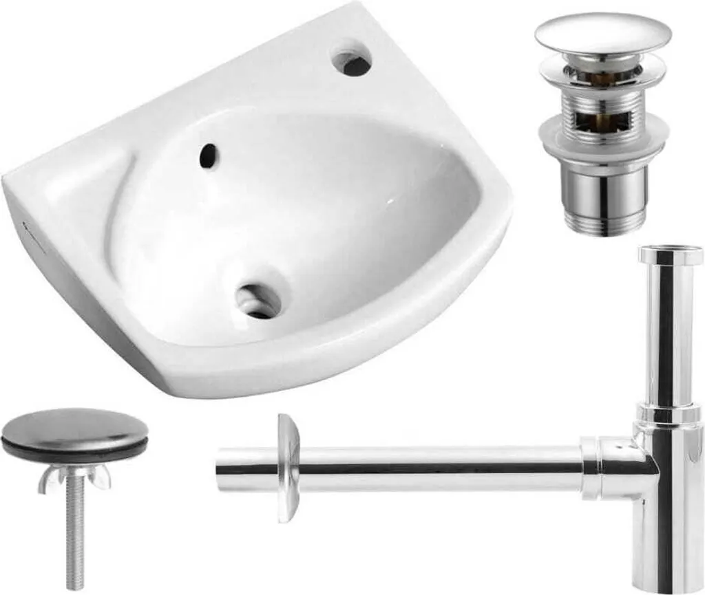 Lavabo Bagno Piccolo 35x28 cm Bianco - Kit Sospeso All-in-One