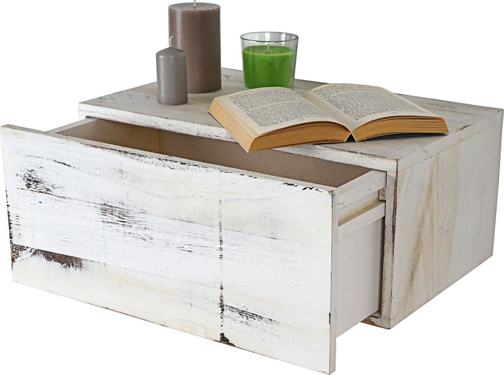 Wandregal HWC-C55, Schubladen-Regal, Shabby-Look Vintage, 21x46x30cm weiß