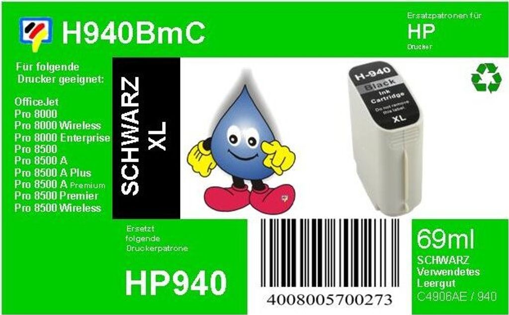 HP940BXL - TiDis Ersatzpatrone - schwarz - mit 69ml Inhalt ersetzt C4906A