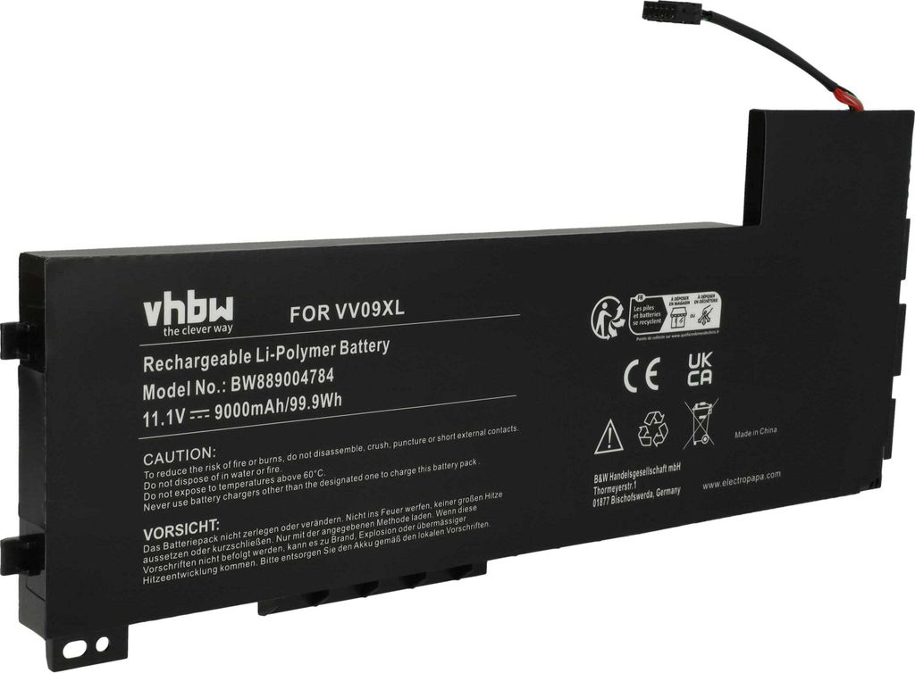 vhbw Akku kompatibel mit HP ZBook 15 G3 T7V55EA, T7V56ET, T7V57EA, T7V58EA, T7V58ET, T7V61ET, T7V53EA, T7V54EA Notebook (9000 mAh, 11,1 V, Li-Ion)