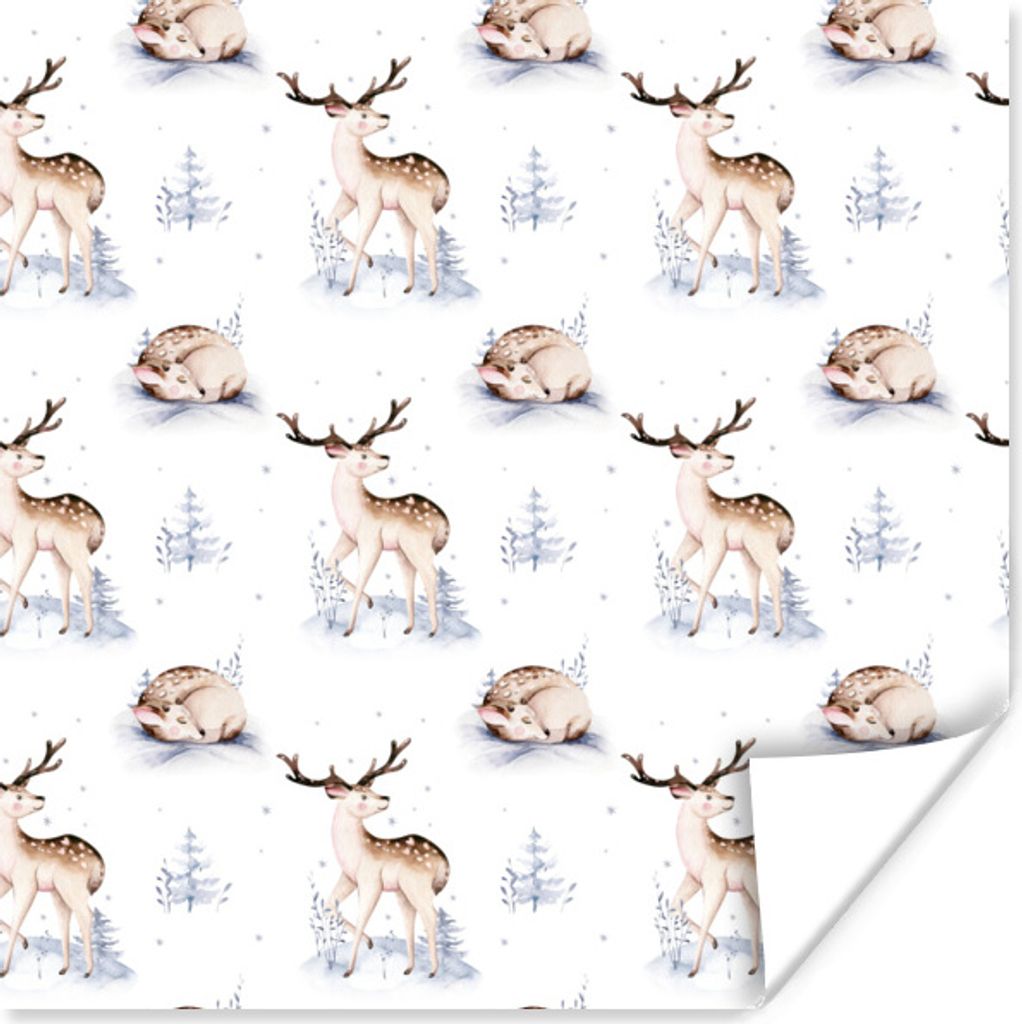 MuchoWow Poster Winter - Weiß - Tiere - Muster 75x75 cm - Wand Dekoration