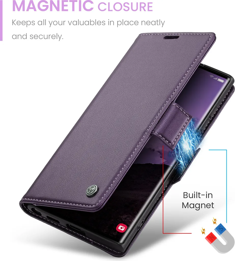 Custodia Samsung S25 Ultra Pelle Viola: RFID e Supporto Video - 5