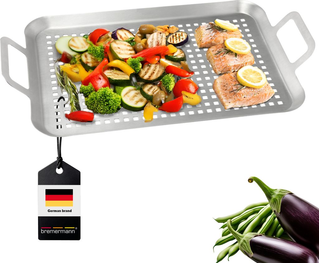 Piastra Forata In Acciaio Inox Per Barbecue Bremermann 43x25 Cm | Griglia Aggiuntiva Per Carne, Pesce E Verdure | Lavabile In Lavastoviglie