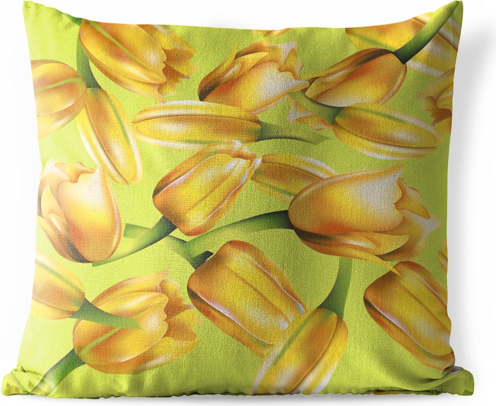 MuchoWow Outdoor Kissen - Eine Illustration von gelben Tulpen auf einem grünen Hintergrund - 40x40 cm - Wetterfest - Lounge Kissen - Kopfkissen ...