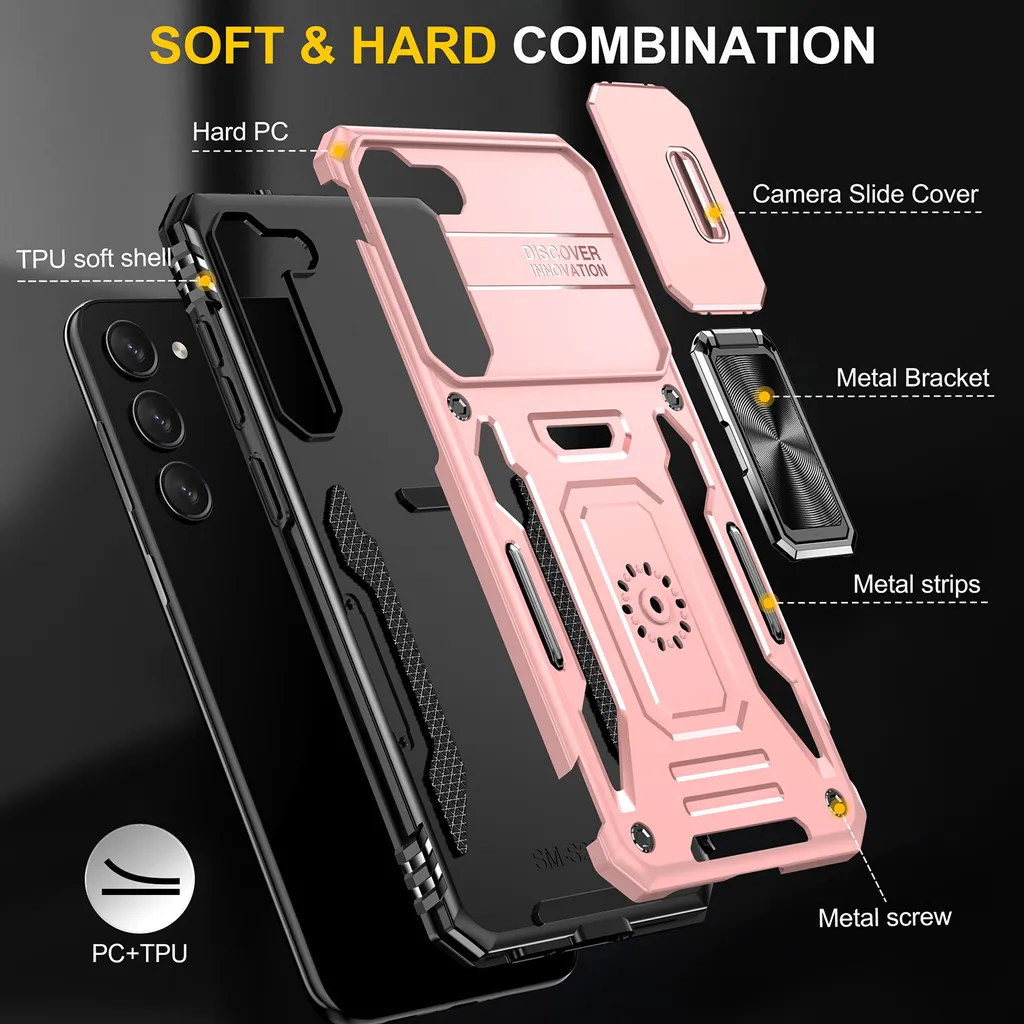 Custodia Elegante Samsung S23 Oro Rosa con Anello e Slider Fotocamera - 11