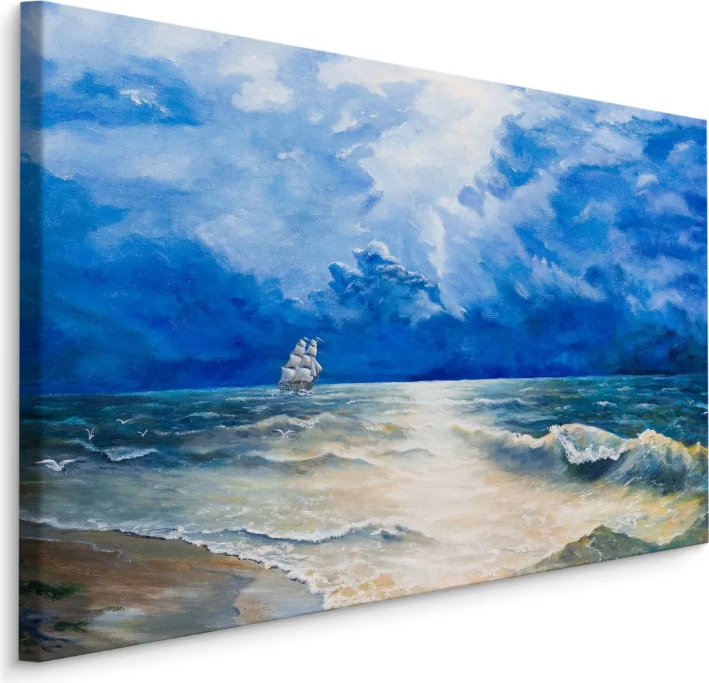 Offerta Quadro Tela 90x60 cm XXL Mare Nave Onde Nuvole Alta Qualità
