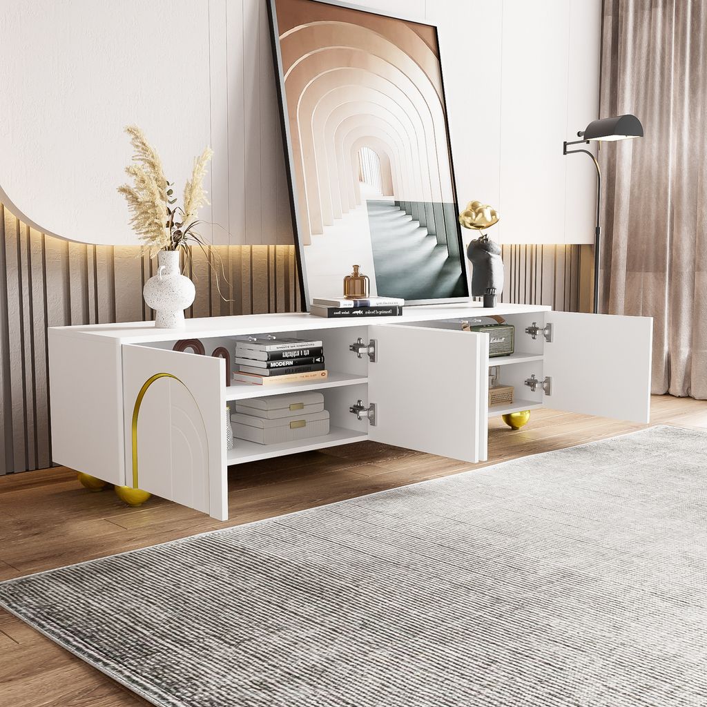 Meuble TV avec éclairage LED - Avec 2 portes pliantes - Compartiments