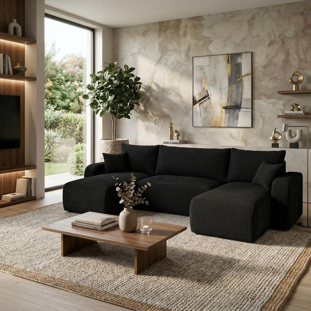 Wohnero24 Habana U Ecksofa 325x153 cm mit Schlaffunktion 281x133 cm – Große Wohnlandschaft U-Form – Sofa U mit Bettkasten – Cord Couch XXL ...