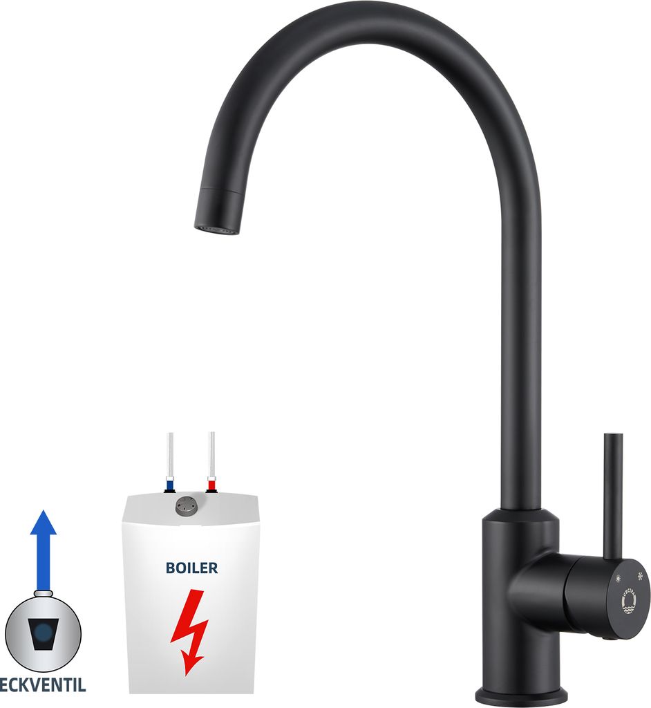 Niederdruck Küchenarmatur schwarz Edelstahl Wasserhahn Produktbild