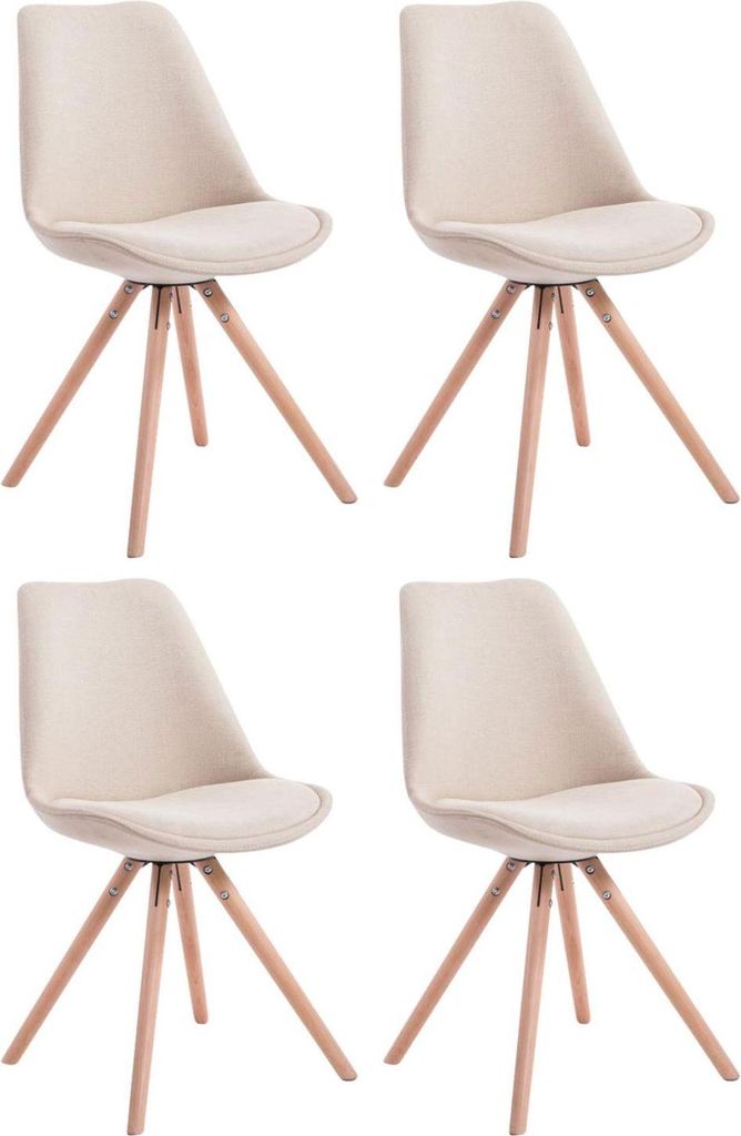 Set aus vier Besucherstühlen – Gastgeberstühle – Elegantes Design mit stabilem Holzgestell | Farbe: Creme | Kleidungsfarbe: Natur