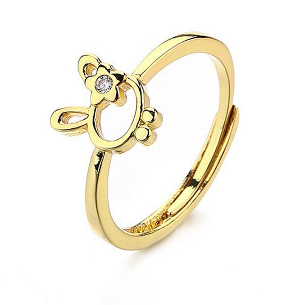 Damen-Ring, süß, All-Match-Modeaccessoires, offener niedlicher Kaninchen-Blumen-Strass-Ring für den täglichen Gebrauch-Golden