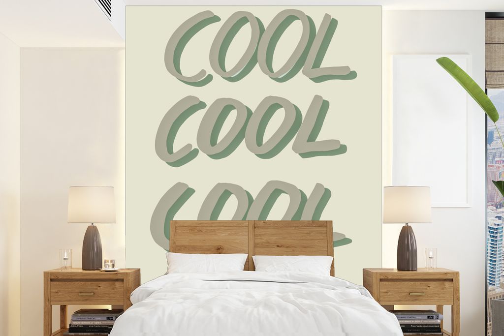 MuchoWow Fototapete für Wohnzimmer oder Schlafzimmer Wandtapete Vinyl Motivtapete Cool - Text - Grün - Zitate - 190x260 cm - Papiertapete