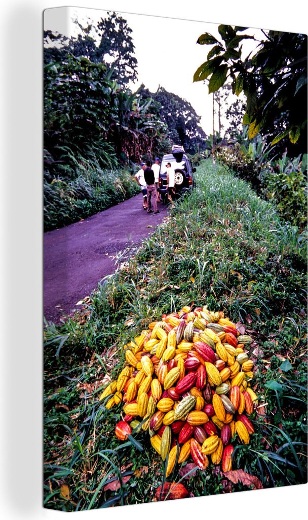 OneMillionCanvasses - Leinwandbilder - 90x140 cm, Haufen von tropischen und frischen Kakaobohnen, Wandbilder Kunstdruck Wanddekoration - Foto auf...