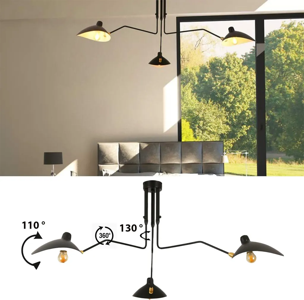 Lampadario Moderno 3 Bracci Nero Opaco Orientabile 360° | Shop Online