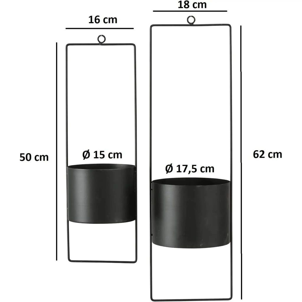 Blumenampel 2er Set Schwarz aus Metall – Pflanzenampel für