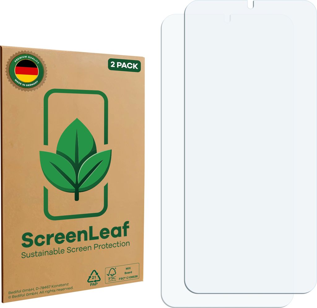 2x ScreenLeaf Schutzfolie für Coolpad CP12 Neo nachhaltiger Displayschutz Display Schutz Folie Klar Transparent