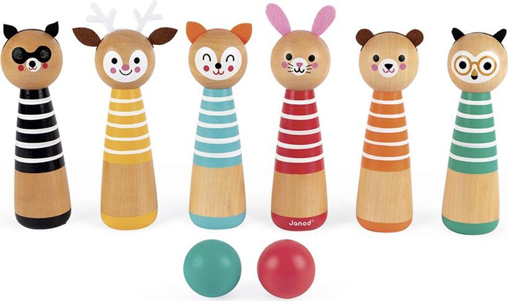Janod Happy Garden - Holz Kegelspiel für Kinder mit Tieren