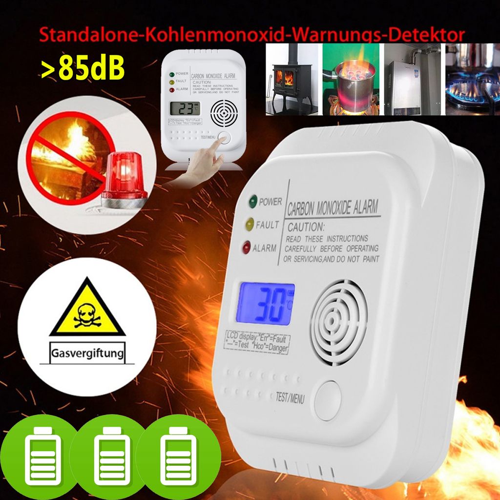 Melder Gaswarner Gasmelder CO LCD Alarm Detektor Sicherheit Kohlenmonoxidmelde