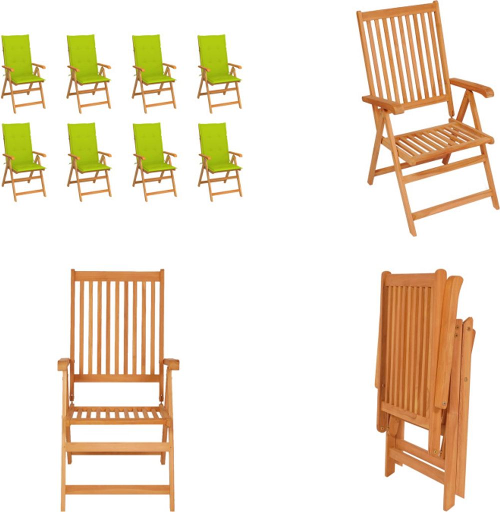 vidaXL Garten Liegestühle mit Kissen 8 Stk. Massivholz Teak - Gartenstuhl - Gartenstühle - Garten-Liegestuhl - Garten-Liegestühle