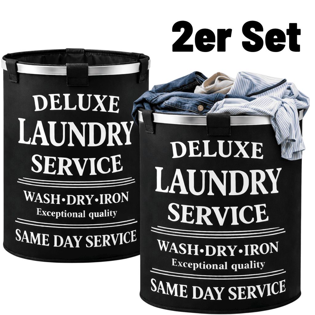 2 Deluxe Wäschesammler Set Wäschekorb Wäschesack Produktbild 