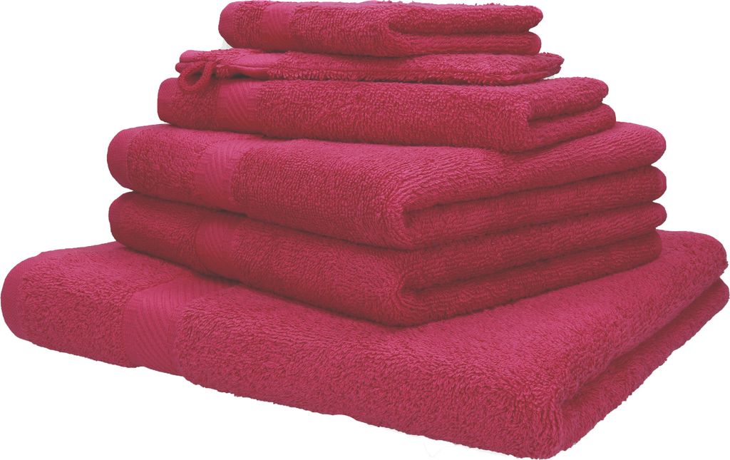 Betz 6-TLG. Handtuch-Set Palermo 100% Baumwolle 1 Liegetuch 2 Handtücher 1 Gästetuch 1 Waschhandschuh 1 Seiftuch Farbe Cranberry