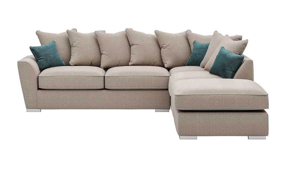 SLF24 - Rechtsseitiges Ecksofa mit loser Rückenpolsterung Majestic - beige - Cherub 0418/azur - Velluto 12