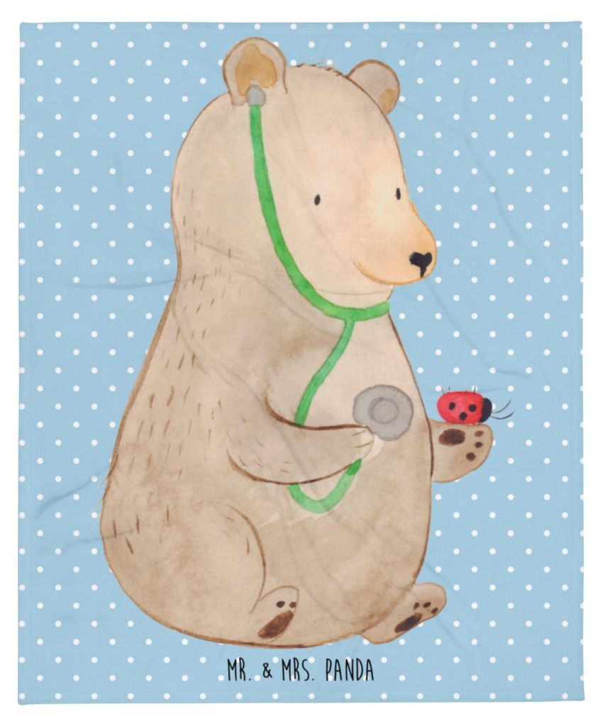 Mr. & Mrs. Panda Kuscheldecke Bär Arzt - Blau Pastell - Geschenk, Tagesdecke, Professorin, Doktor, Sofaüberwurf, Ärztin, Bettdecke, Teddy, Plaid...