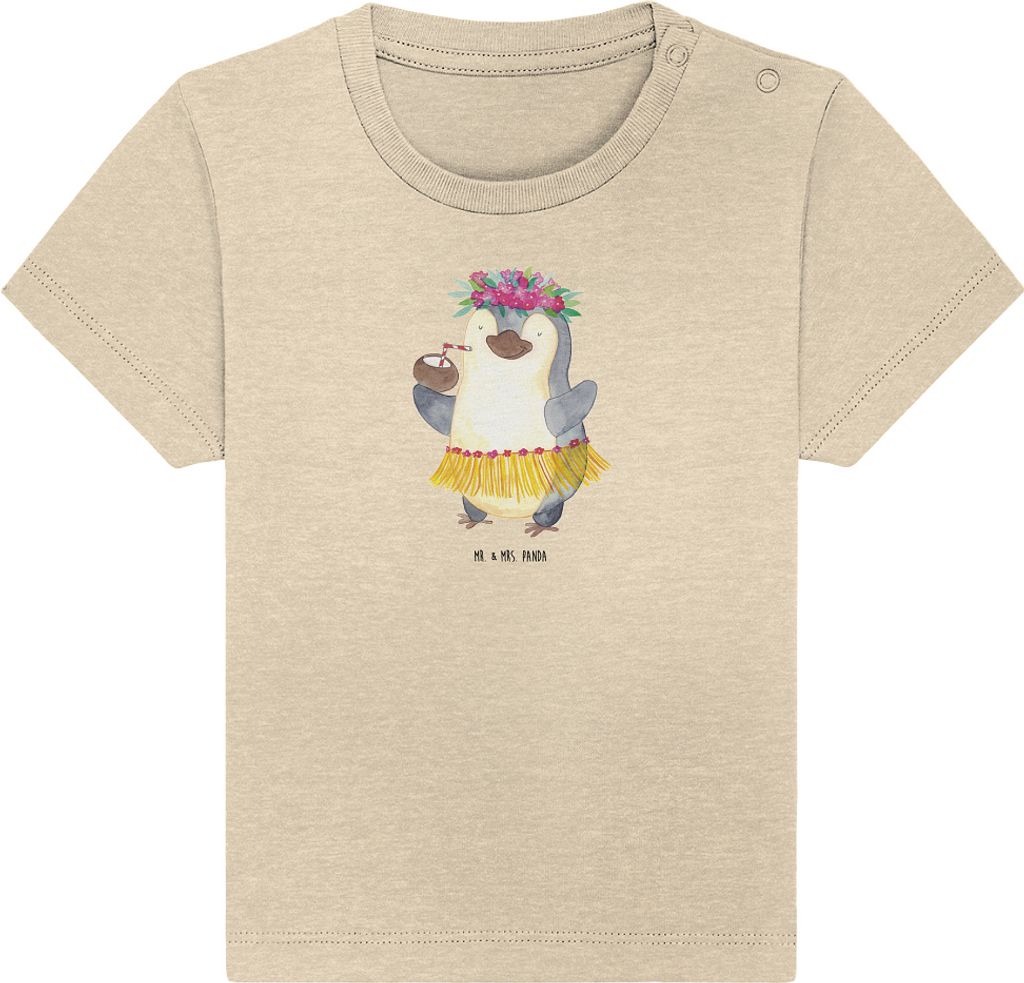 Mr. & Mrs. Panda Babyshirt Pinguin Kokosnuss 6. - 12. Monat - Natural Raw - Geschenk, Kinder T-Shirt, Erholt, Hawaii, Organic Baby Shirt, Tanzen, K...