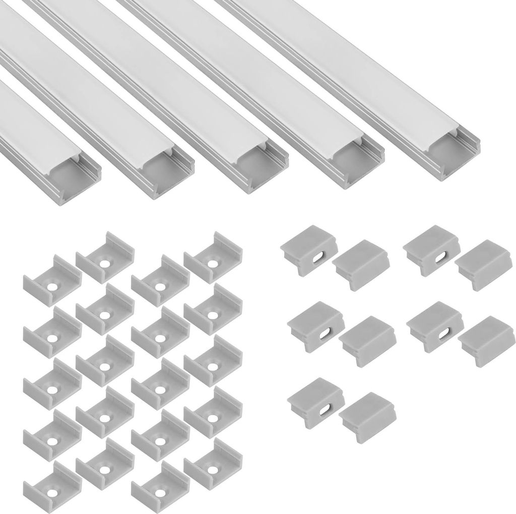 5x A15 LED Profil 2m - Silber inkl. Abdeckung milky, Halter & Endkappen