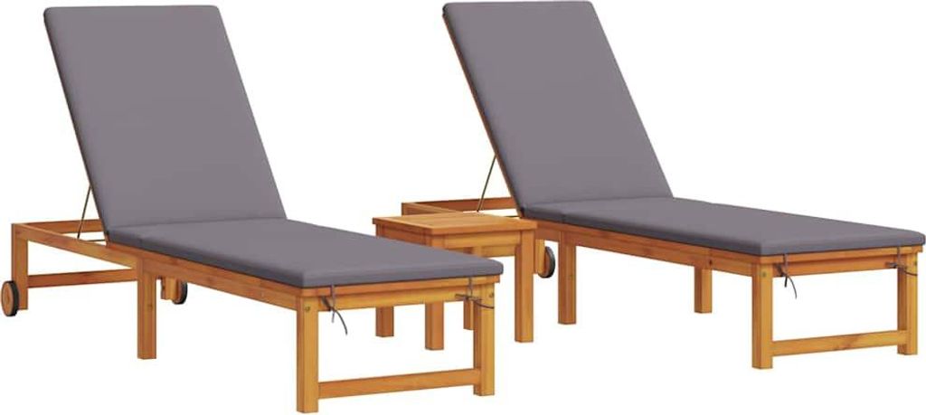 vidaXL Sonnenliege 3 pcs Braun Massivholz Akazie