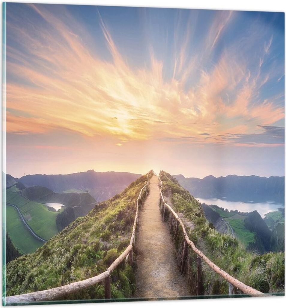 Bilder auf glas - Einteilig - Trail Berg Azoren - 30x30cm - Glasbilder - Wandbilder - Bilder - zum Aufhängen bereit - Wanddekoration aus Glas - Gl...