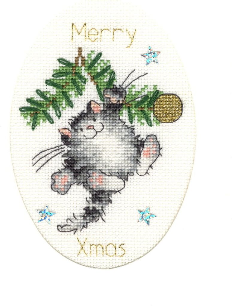 Bothy Threads Set mit Kreuzstich-Grußkarten "Swing into Christmas", Anleitung, xmas40, 9x13 cm
