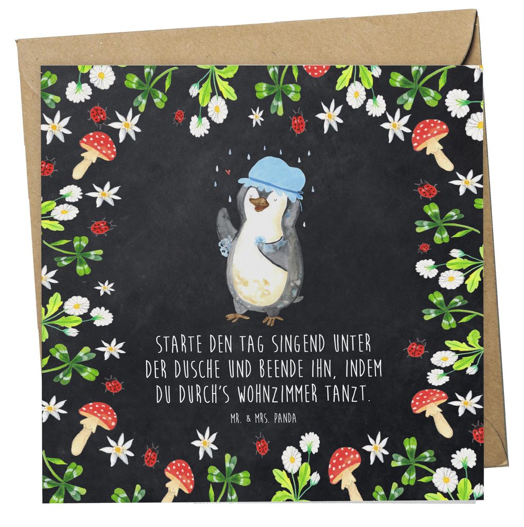 Mr. & Mrs. Panda Grußkarte Pinguin Duschen - Kreidetafel - Geschenk, Dusche, Glückwunschkarte, Neustart, Duschkonzert, Singen, doppelkarte, faltk...