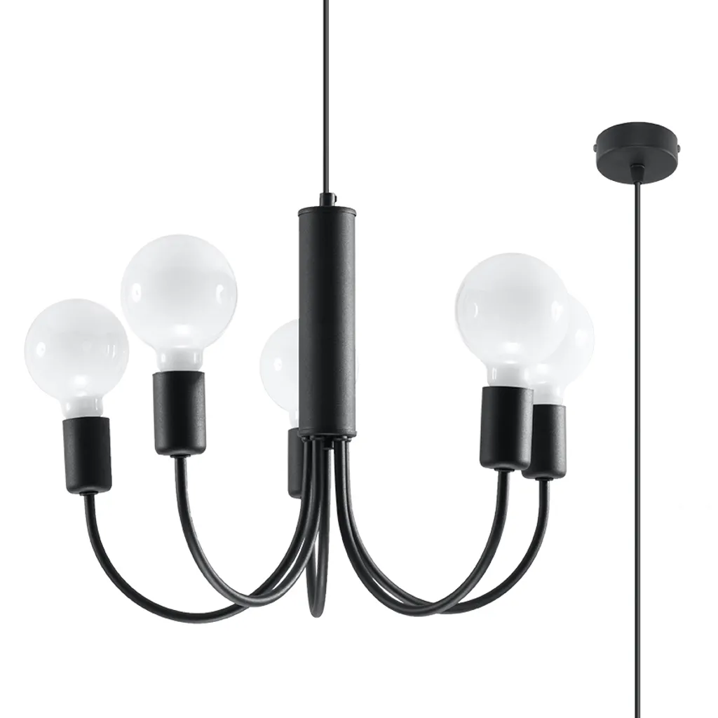 Lustre 5 Bras Noir PICCOLO 100cm en Acier - Éclairage Industriel Chic