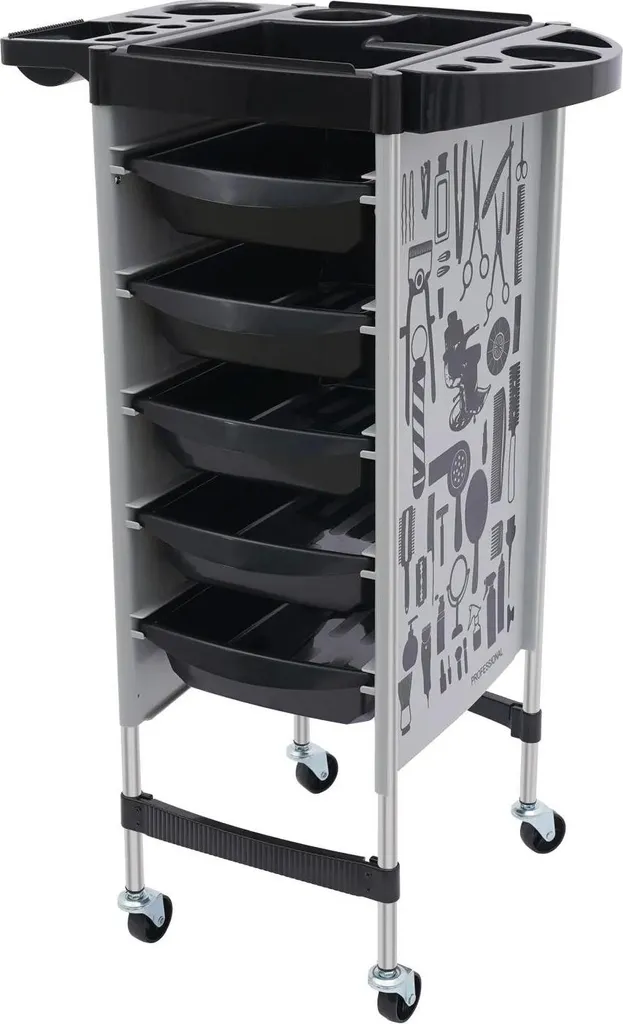 Carrello Centro Benessere Grigio-Bianco 5 Cassetti e Piano Ergonomico