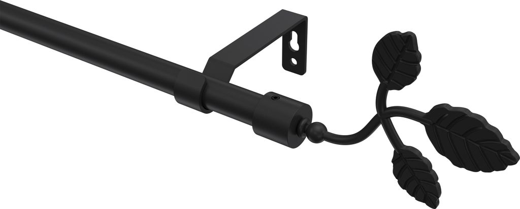 Interdeco Gardinenstange / Vorhangstange Schwarz, Typ Olymp Alessia (Blatt), 16 mm Ø 1-läufig, 600 cm