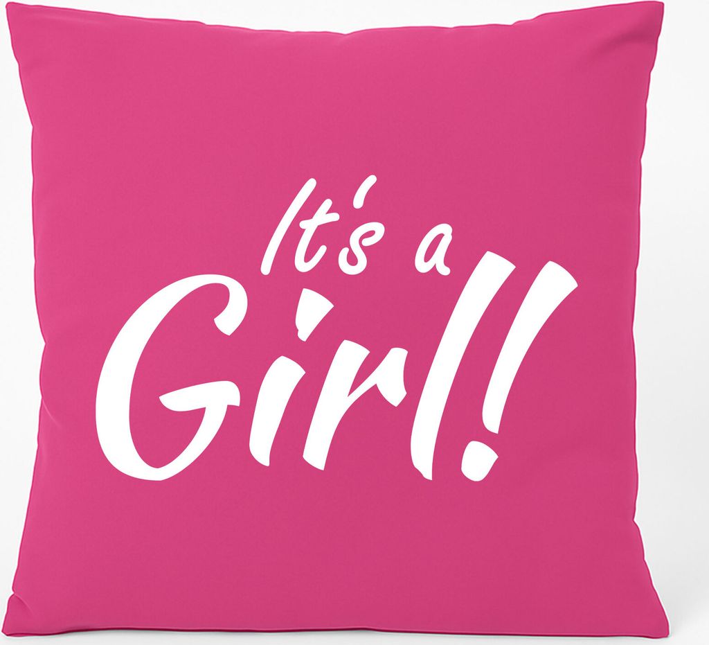 Huuraa Kissen It`s a Girl! Schriftzug 40x40cm mit Füllung Fuchsia Baumwolle Dekokissen Geschenkidee