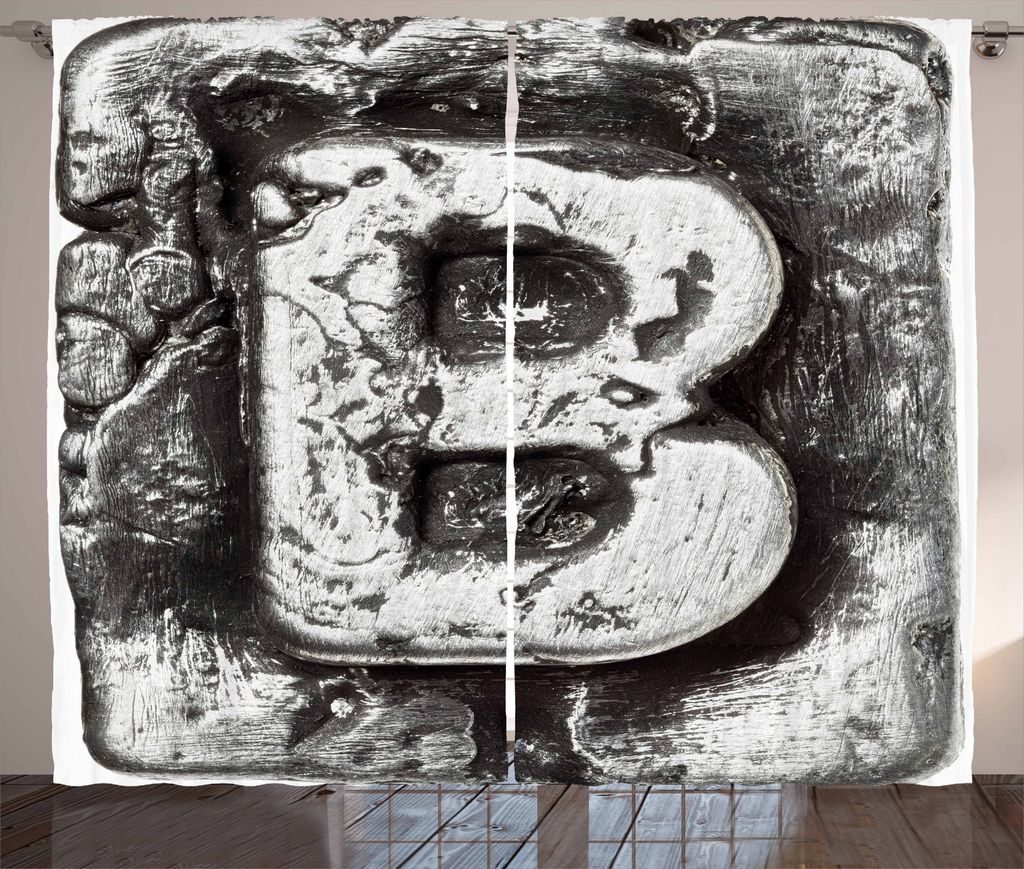 ABAKUHAUS Buchstabe b Rustikaler Vorhang, Alter B Riss-Effekt, Wohnzimmer Universalband Gardinen mit Schlaufen und Haken, 280 x 225 cm, Grau