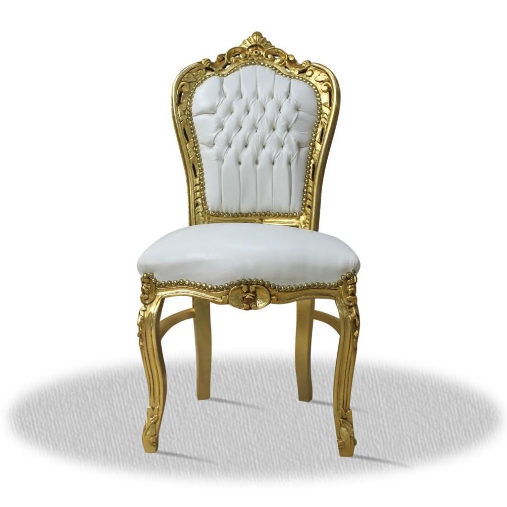 BarockStuhl Weiß Gold Kunstleder elegant Bürostuhl