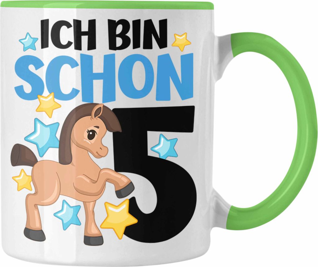 Trendation - 5. Geburtstag Mädchen Tasse Pferde Reiterin 5er Geburtstag Tochter Geschenkidee Kindergeburtstag 5 Jahre Alt (Grün)