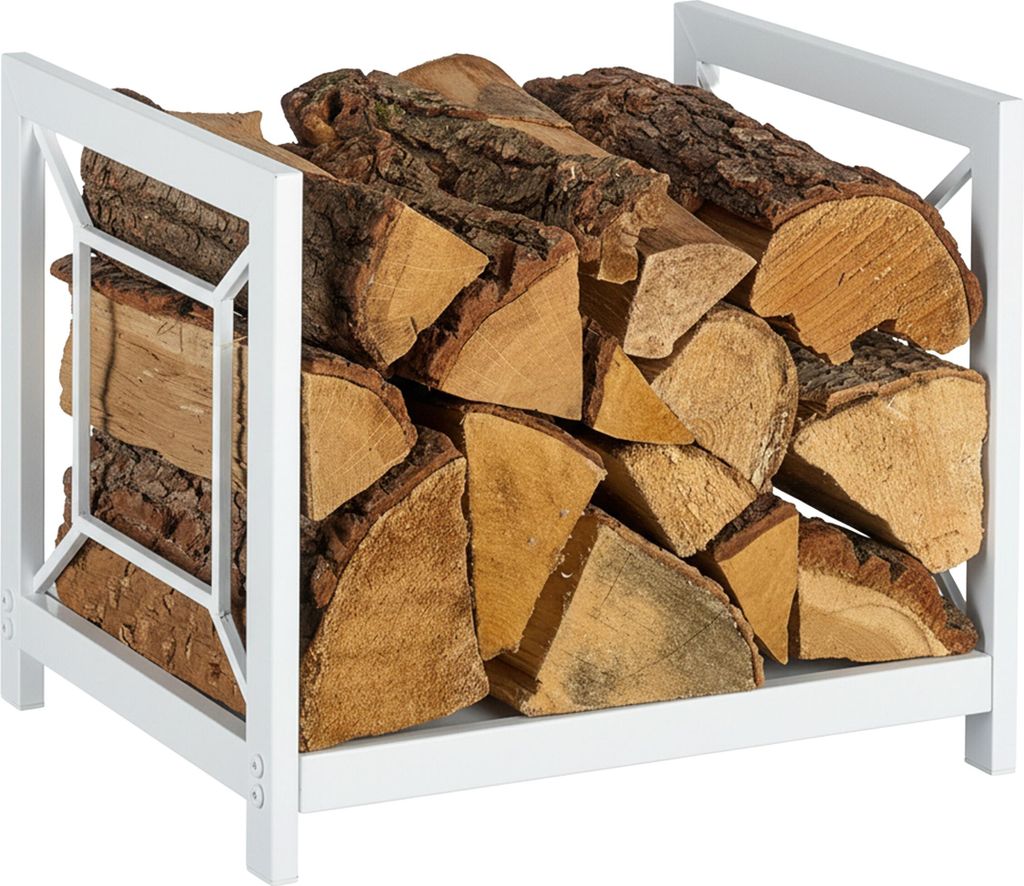 Relaxdays Kaminholzregal, Metall, modern, HBT: 36x43x35,5 cm, Brennholzregal für Feuerholz, Stapelholz & Brennholz, weiß