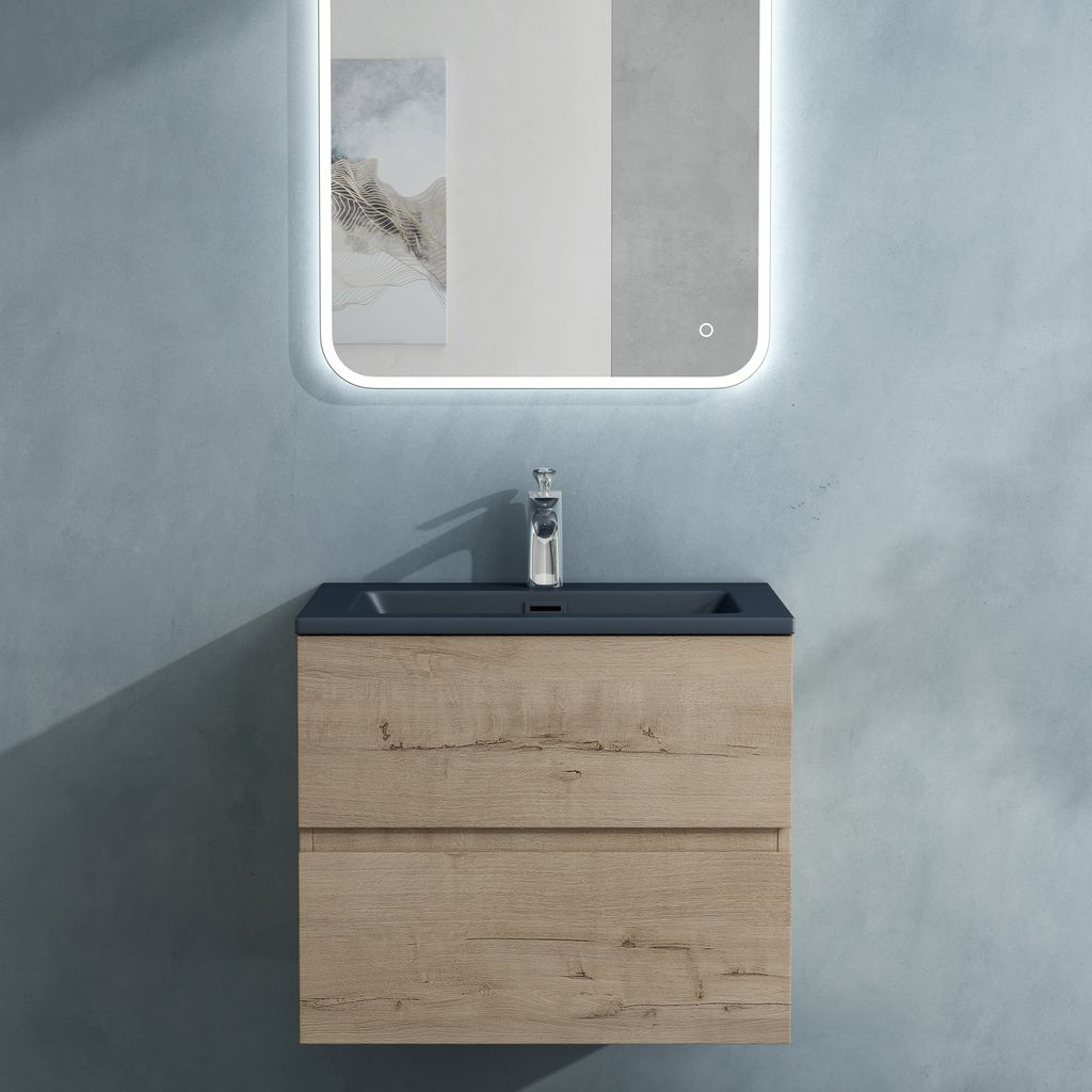 doporro Badmöbel-Set Waschbecken-Unterschrank Badezimmer Waschtisch mit Unterschrank BTH: 60x48x50 cm in Eiche Greige inkl. matt Anthrazit Mineral...