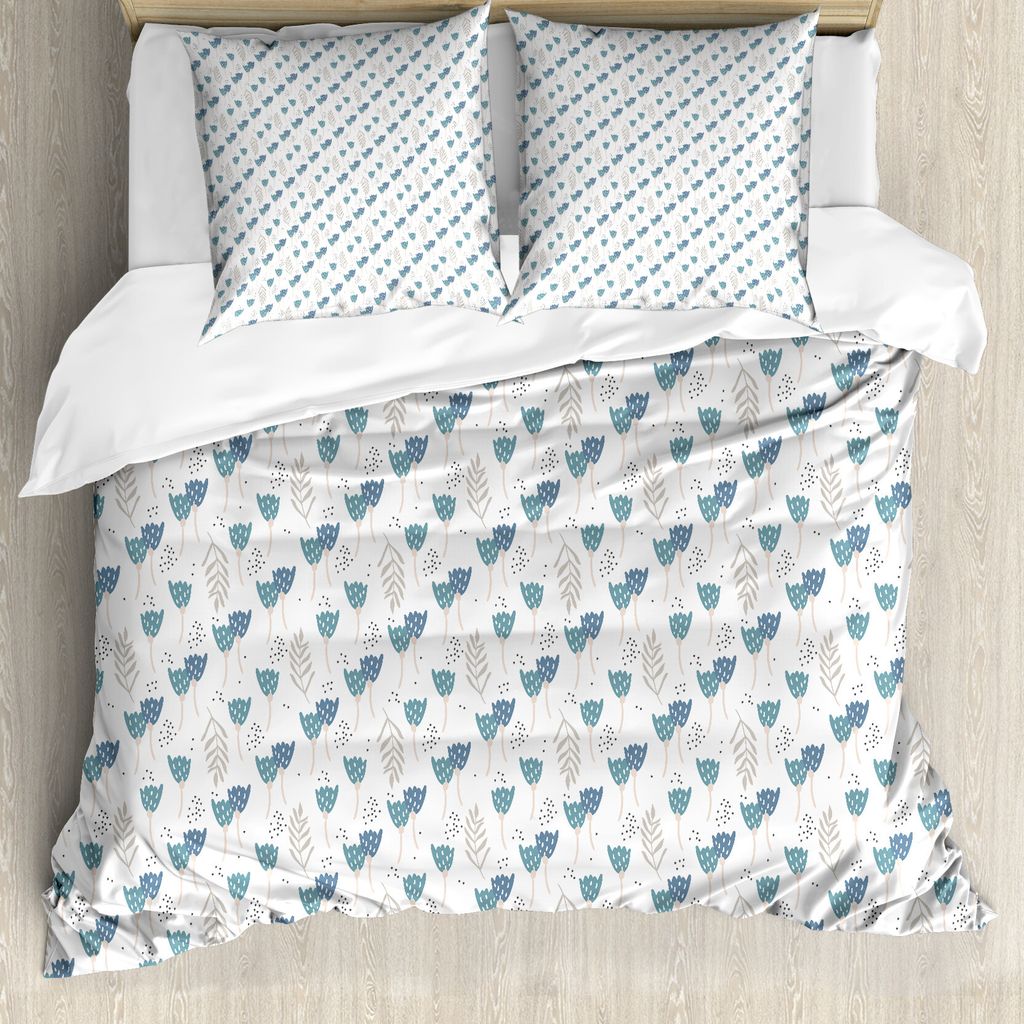 ABAKUHAUS Blumen Bettbezug Set für Einzelbetten, Botanischer Blühende Tulpe, Milbensicher Allergiker geeignet mit Kissenbezug, 155 cm x 220 cm - ...