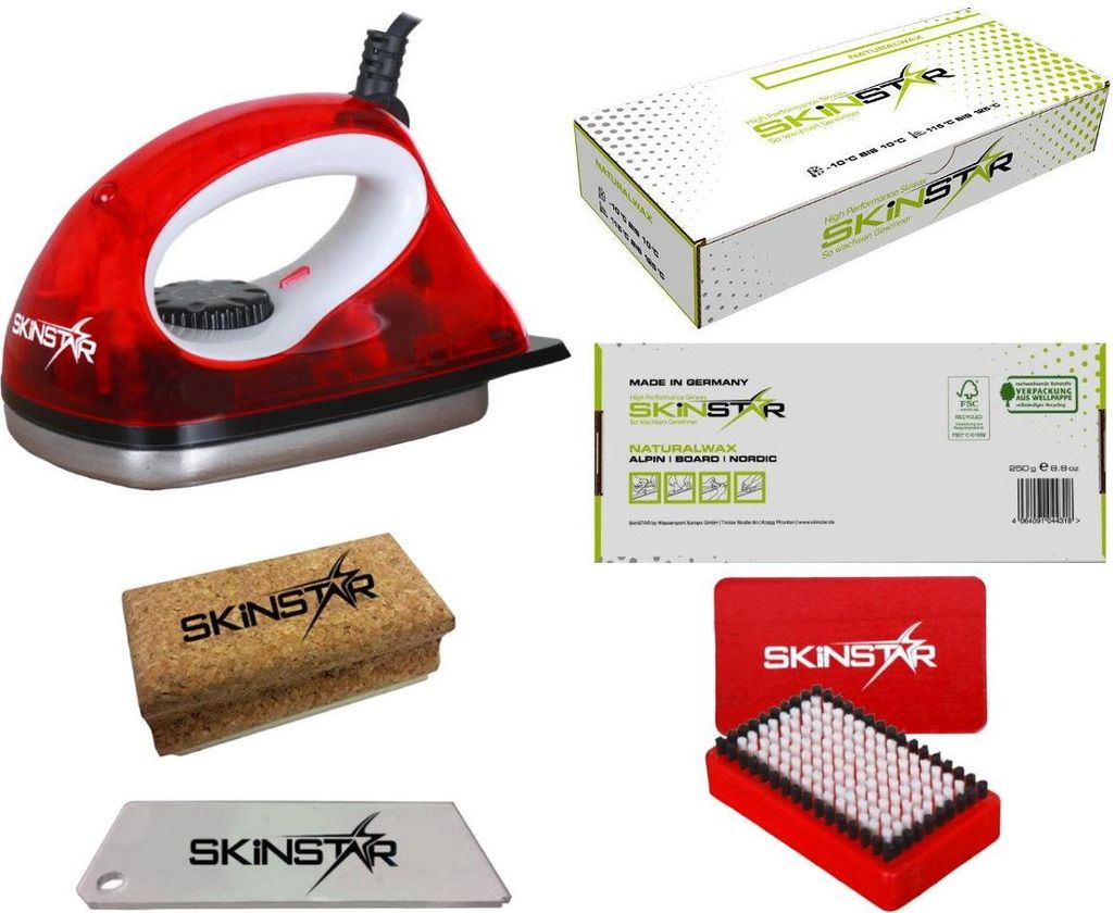 SKINSTAR Starter Ski Wachs Set, Wachsbügeleisen Bürste Natural Wax 5-teilig Type C