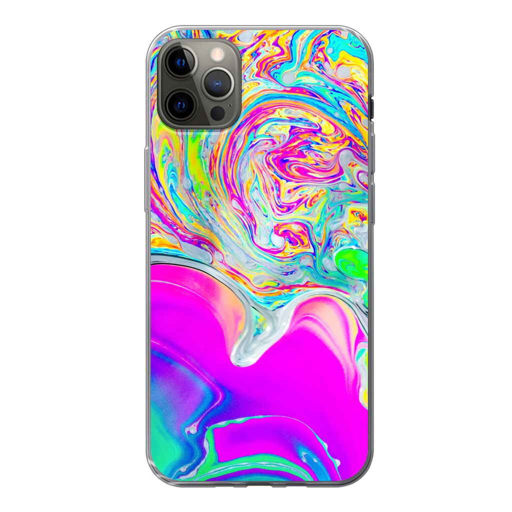 MuchoWow Handyhülle Schutzhülle Hülle für iPhone 12 Pro Max Kunst - Farben - Psychedelisch Silikon Softcase Handy Hülle - Hartschale