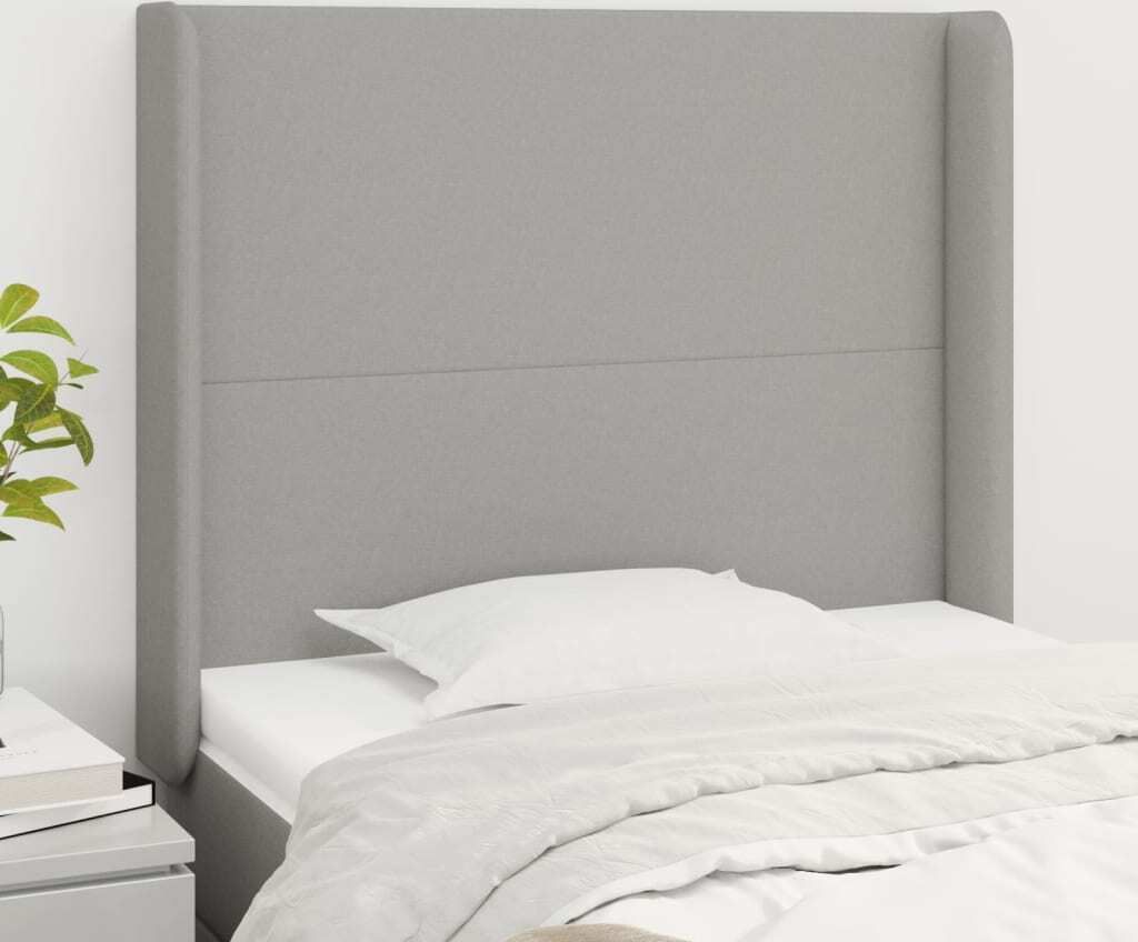 The Living Store Kopfteil mit Ohren Hellgrau 103x16x118/128 cm Stoff