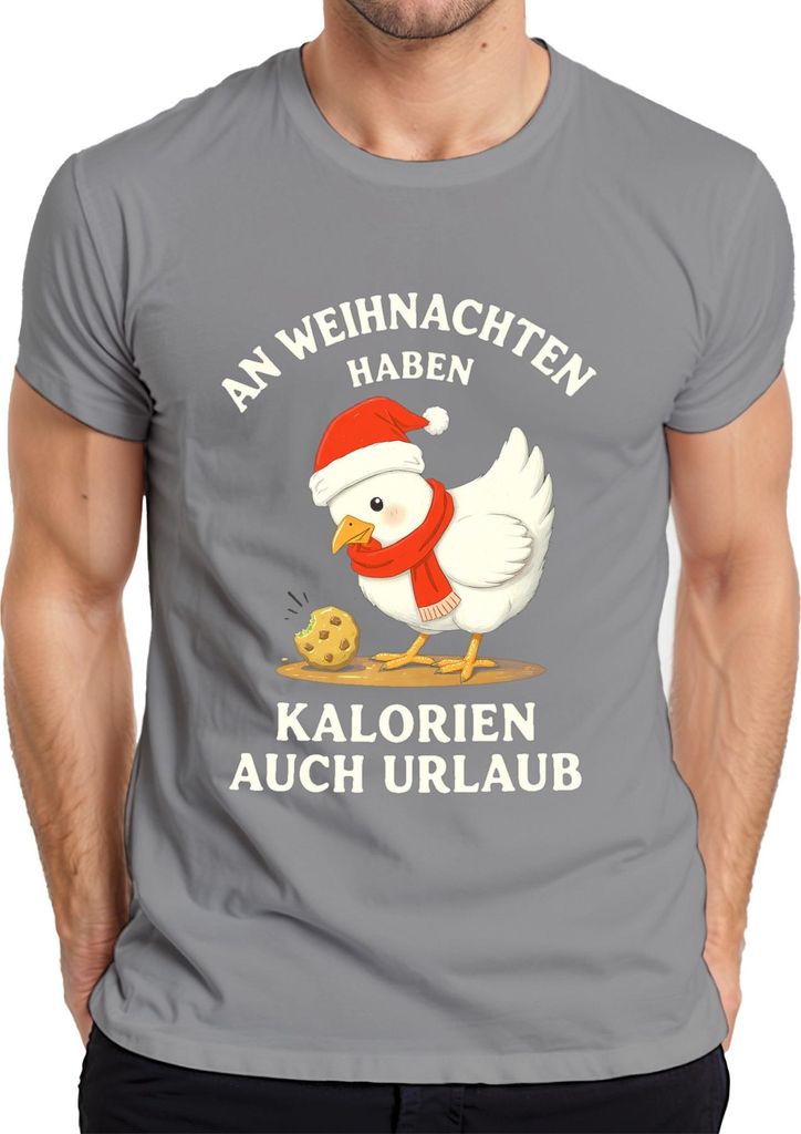 Weihnachten Geschenk Kalorien haben Urlaub Huhn Keks lustig Herren T-Shirt, Grau, L