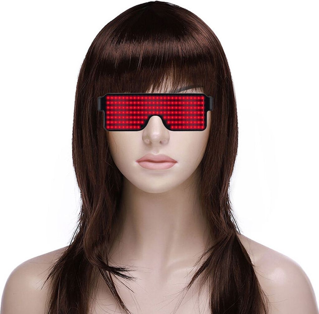 Ausgefallene LED-Kostümbrille, Blitzbrille mit blinkender LED-Anzeige 10 dynamische Muster für Weihnachtsfeier Bars Rave Festival Tanzshows, rot
